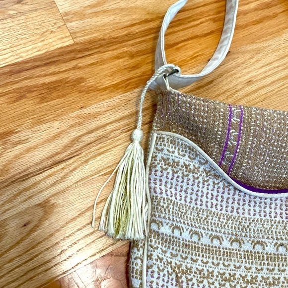 Catori Boho Crossbody gold/purple thread & Zippers Bohemian Hippie Beach Gypsy - Picture 3 of 14